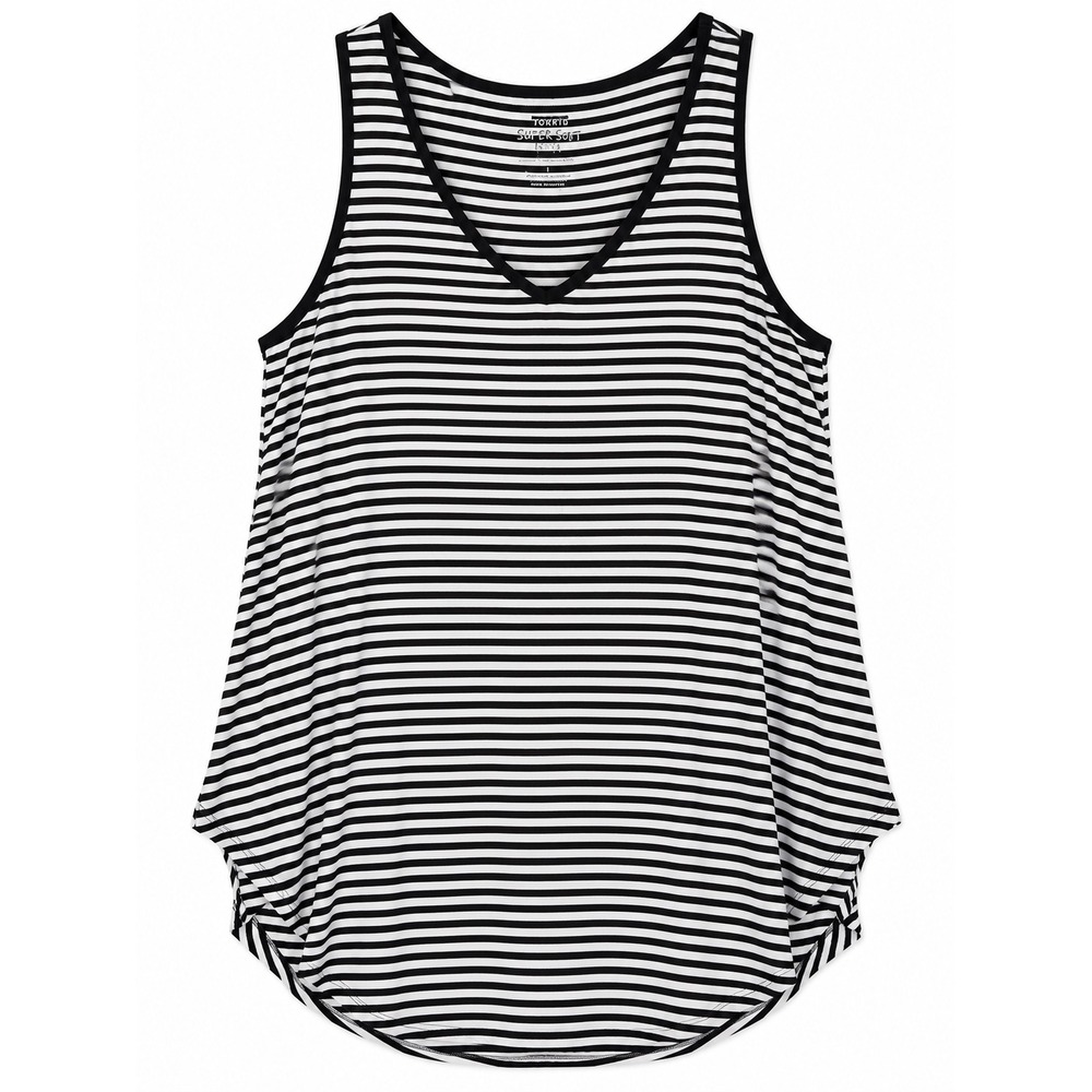 Torrid Tunic Tank Top Size 1X Black White Striped Super Soft V-Neck Sleeveless